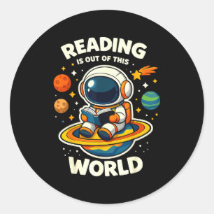Reading is out of this world space funny books classic round sticker