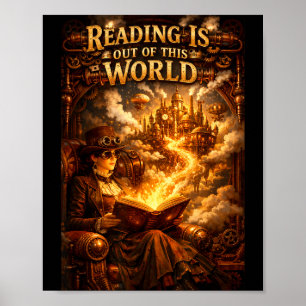 Reading is out of this world space funny books poster