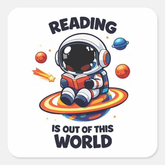 Reading is out of this world square sticker (Front)