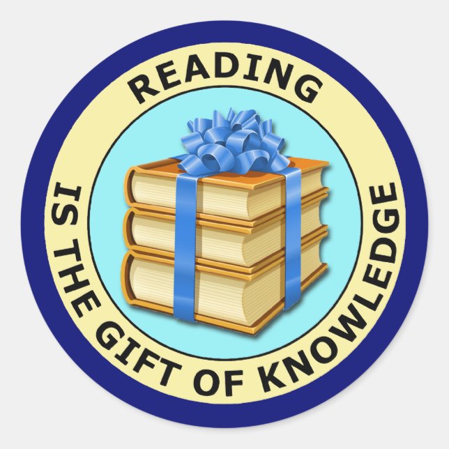 READING IS THE GIFT OF KNOWLEDGE CLASSIC ROUND STICKER (Front)