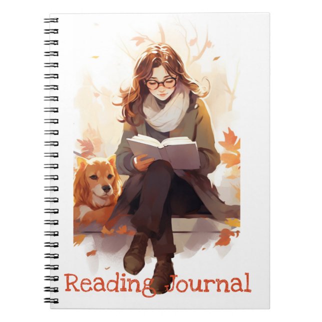 Reading journal Cute girl book and dog Autumn (Front)