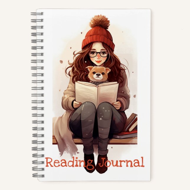 Reading journal Cute girl book and dog Autumn (Front)