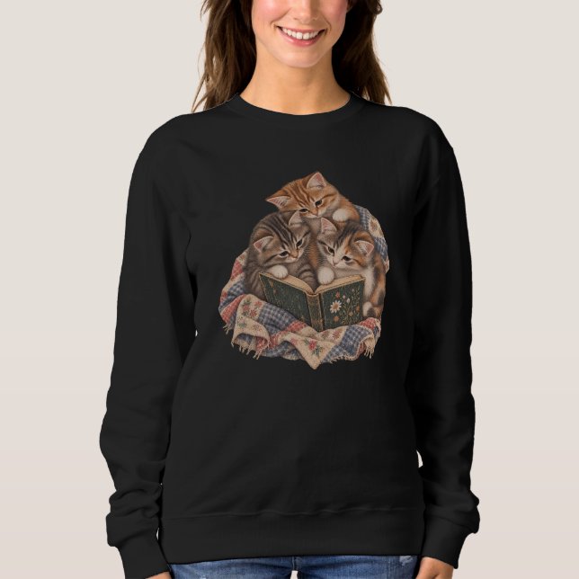 Reading Kittens | Cat Book Stack, Cosy Plaid  Sweatshirt (Front)