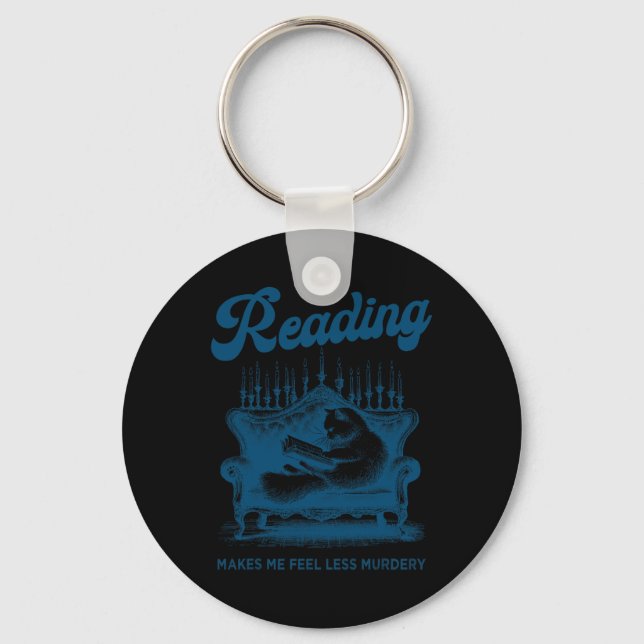 Reading Makes Me Feel Less Murdery Funny Cat Readi Key Ring (Front)