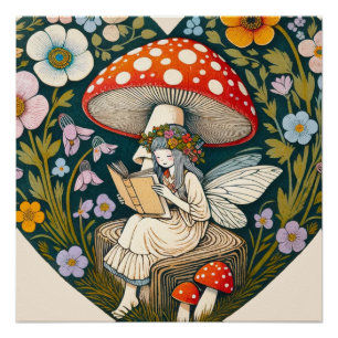 Reading Mushroom Fairy                             Poster