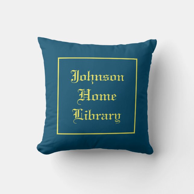 Reading nook library, blue, traditional script  cushion (Front)
