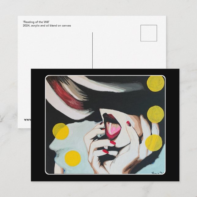 ‘Reading of the Will’ Painting on a  Postcard (Front/Back)