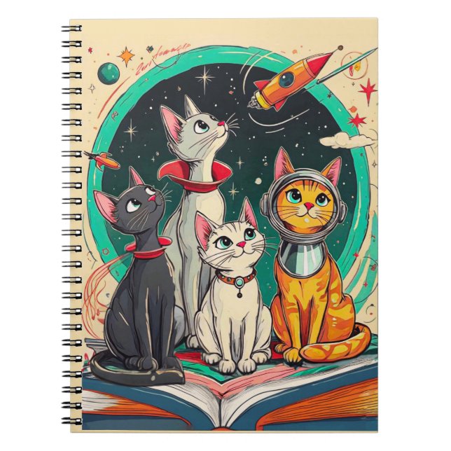 Reading Opens a Gateway to Cosmic Cat Adventures Notebook (Front)