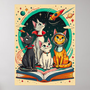 Reading Opens a Gateway to Cosmic Cat Adventures Poster