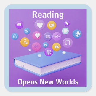 READING Opens New Worlds Book Square Sticker
