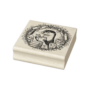 Reading Otter Bookish Illustration Readers Rubber Stamp