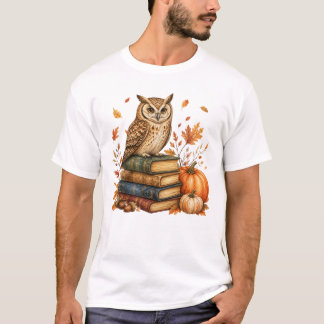 Reading Owl Fall Halloween  T-Shirt