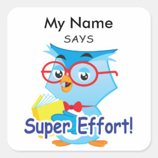 Reading Owl -Super Effort! Square Sticker