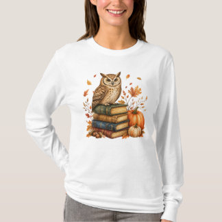 Reading Owl Teacher Fall Halloween  T-Shirt