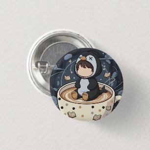 Reading Penguin with Warm Cup 3 Cm Round Badge