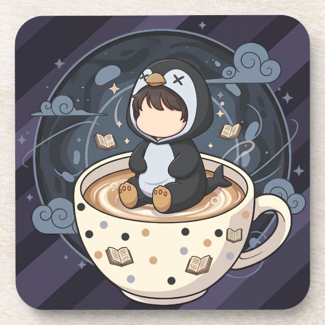 Reading Penguin with Warm Cup Coaster (Front)
