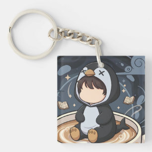 Reading Penguin with Warm Cup Key Ring