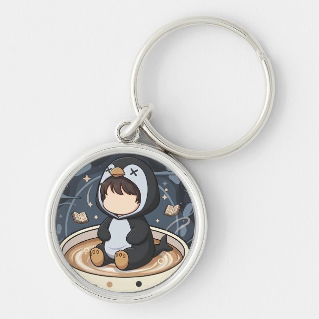 Reading Penguin with Warm Cup Key Ring (Front)