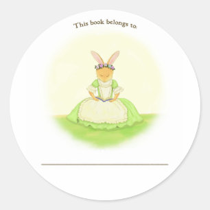 Reading Rabbit Personalizeable Book Plate Classic Round Sticker