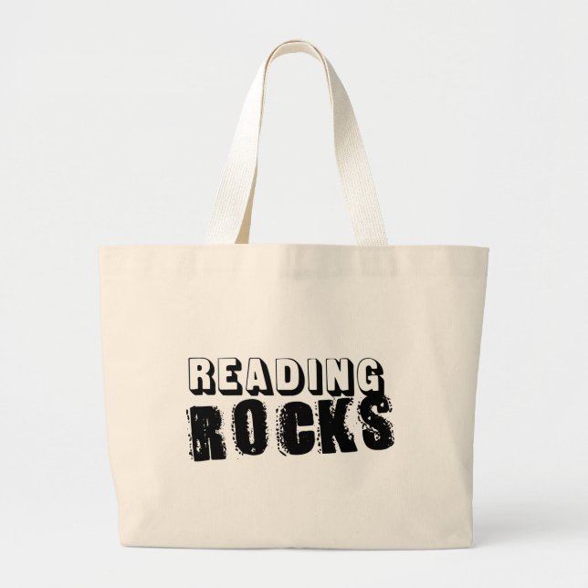 Reading Rocks Black Text Large Tote Bag (Front)