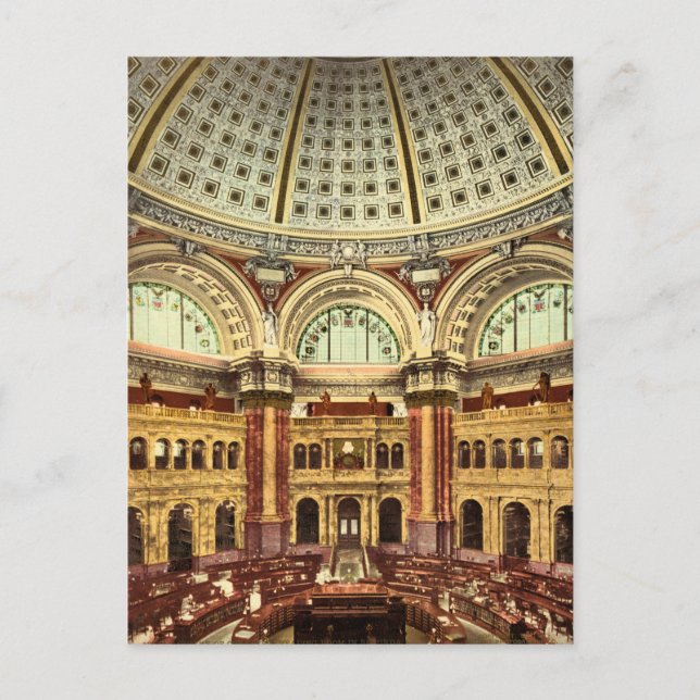 Reading room Library of Congress Washington Postcard (Front)