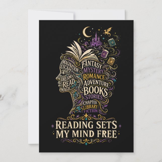 Reading sets my mind free for book lovers invitation (Front)
