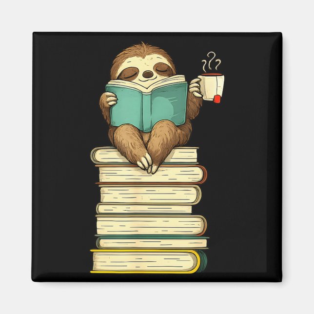 Reading sloth animal funny sloth reading book tea magnet (Front)