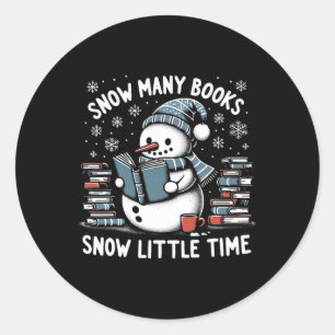 Reading Snowman So Many Books Funny Christmas Men Classic Round Sticker