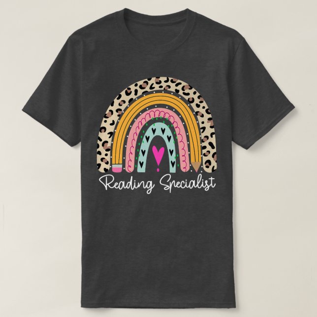 Reading Specialist Back To School Leopard Rainbow  T-Shirt (Design Front)