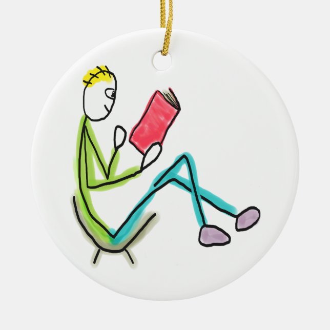 Reading Stickman Ceramic Ornament (Front)