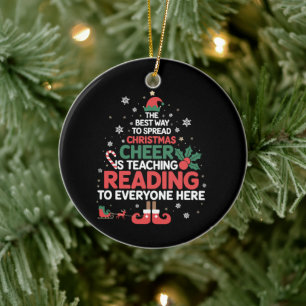 Reading Teacher Christmas Elf Xmas Cheer  Ceramic Ornament
