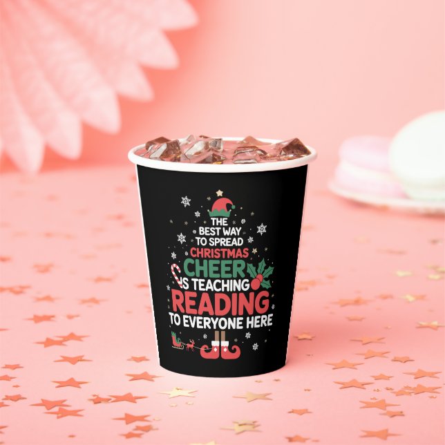 Reading Teacher Christmas Elf Xmas Cheer  Paper Cups (Insitu)