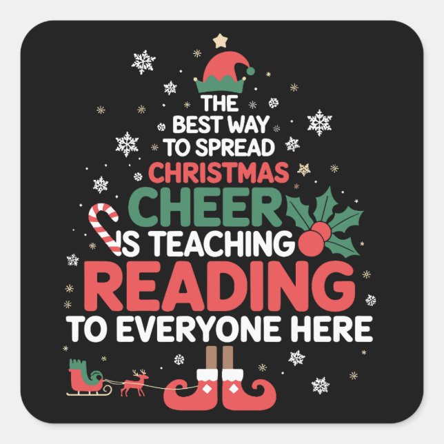 Reading Teacher Christmas Elf Xmas Cheer  Square Sticker (Front)