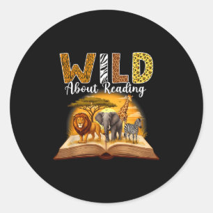 Reading teacher kids boys girls book lovers animal classic round sticker