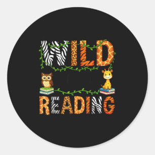 Reading teacher kids boys girls book lovers animal classic round sticker