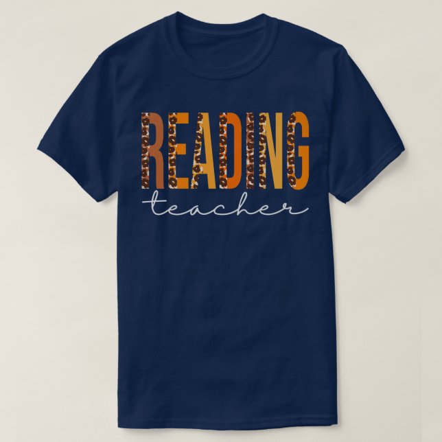 Reading Teacher leopard Cute Fall Autumn Thanksgiv T-Shirt (Design Front)