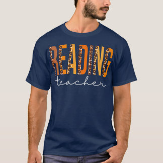 Reading Teacher leopard Cute Fall Autumn Thanksgiv T-Shirt