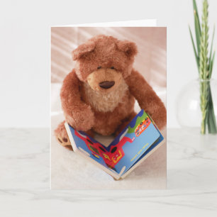 Reading Teddy Bear Vertical Card