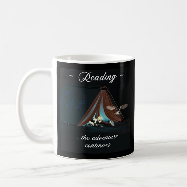 Reading, the adventure continues coffee mug (Left)