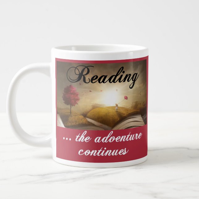 Reading, the adventure continues large coffee mug (Left)