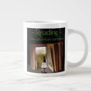 Reading, the adventure continues large coffee mug