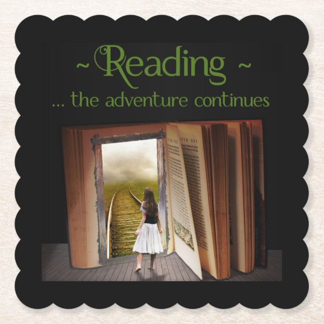 Reading, the adventure continues paper coaster (Front)