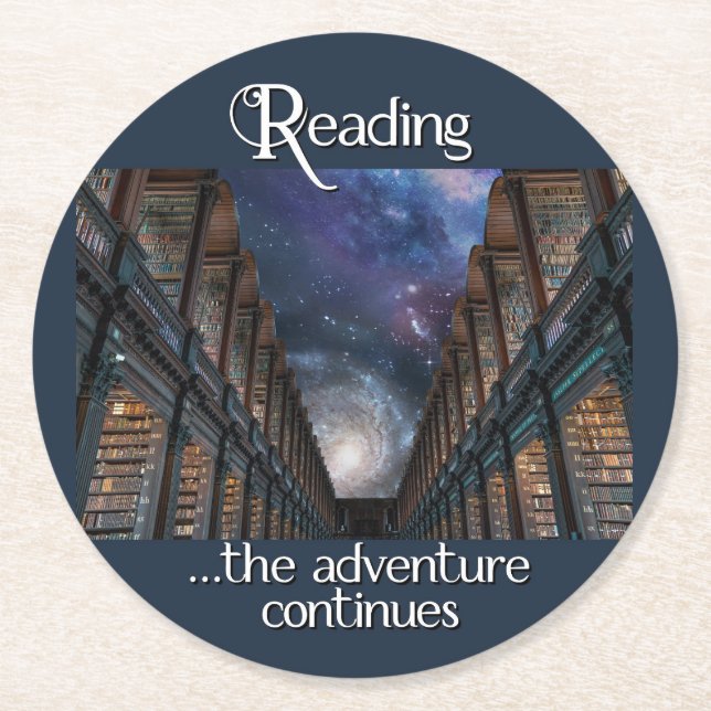 Reading … the adventure continues round paper coas coaster (Front)