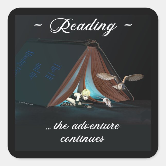 Reading, the adventure continues square sticker (Front)