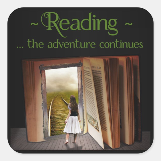 Reading, the adventure continues square sticker (Front)
