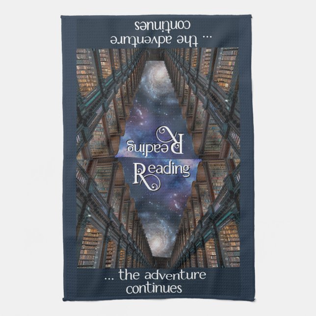 Reading … the adventure continues tea towel (Vertical)
