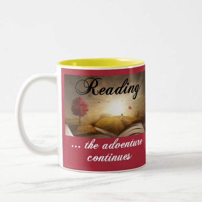 Reading, the adventure continues Two-Tone coffee mug (Left)