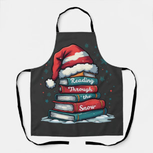 Reading Thru the Snow Reading Xmas Santa Lovers Apron