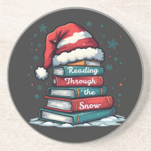 Reading Thru the Snow Reading Xmas Santa Lovers  Coaster