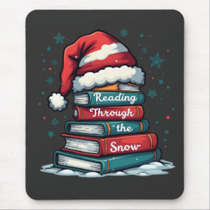 Reading Thru the Snow Reading Xmas Santa Lovers  Mouse Pad